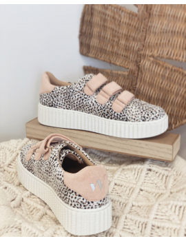 Vanessa Wu - Baskets guépard et rose à semelle creepers