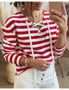 Pull fin marinière Rouge - Ethan