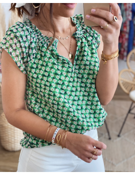 Top vert à fleurs - Ella