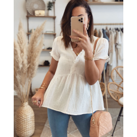 Blouse péplum en gaze de coton Blanche - Loane