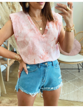T-shirt épaulettes tie and dye rose - Hawaii
