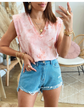 T-shirt épaulettes tie and dye rose - Hawaii