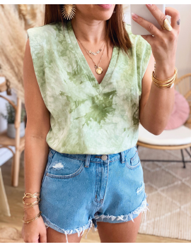 T-shirt épaulettes tie and dye vert - Hawaii