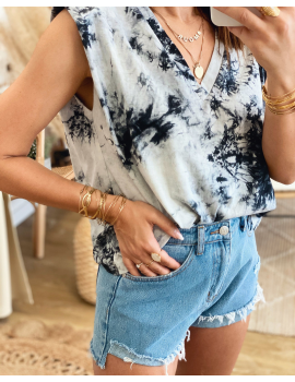 T-shirt épaulettes tie and dye noir - Hawaii