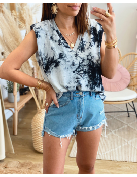 T-shirt épaulettes tie and dye noir - Hawaii