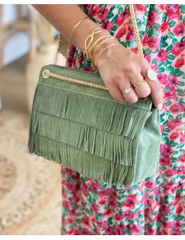 Sac en cuir à franges vert - Doha