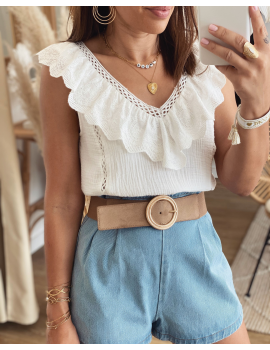 Top en gaze de coton blanc - Perle
