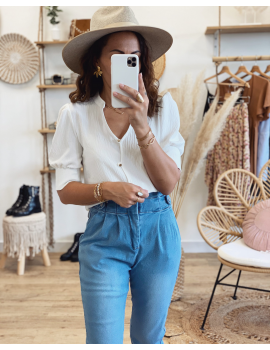 Blouse blanche épaules bouffantes - Saho (Création by Monlook)