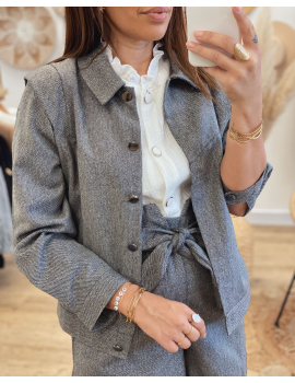 Veste courte gris chiné pailleté - Tylia