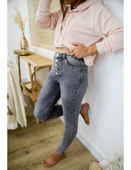 Jean slim stretch boutonnée gris - Lary
