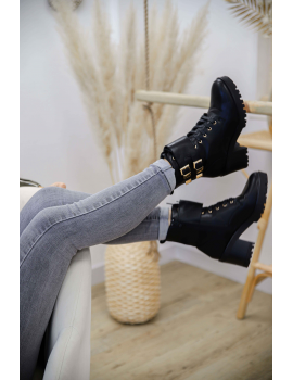 Bottines noires à talons et lacets - Marjorie