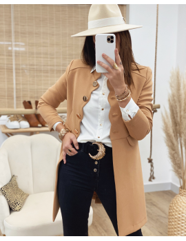 Veste mi-longue festonnée camel - Boba (Made in France)