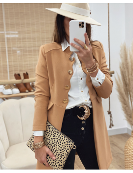 Veste mi-longue festonnée camel - Boba (Made in France)