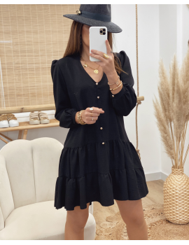 Robe noire à volants - Alyssa (Made in France)