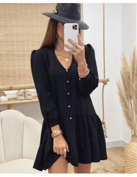 Robe noire à volants - Alyssa (Made in France)