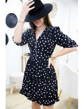 Robe noire à pois col zippé - Elsy