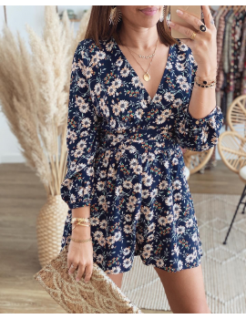 Combishort Navy à fleurs - Clarisse