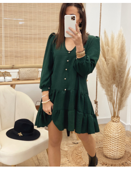 Robe verte sapin à volants - Alyssa (Made in France)