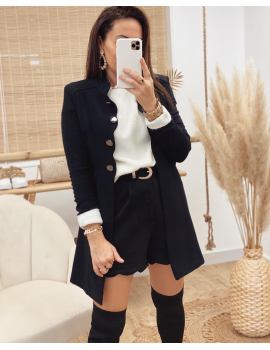 Veste mi-longue festonnée noir - Boba (Made in France)