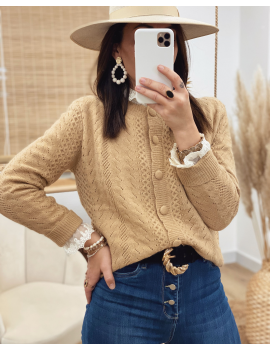 Gilet camel ajouré - Emeline