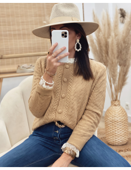 Gilet camel ajouré - Emeline