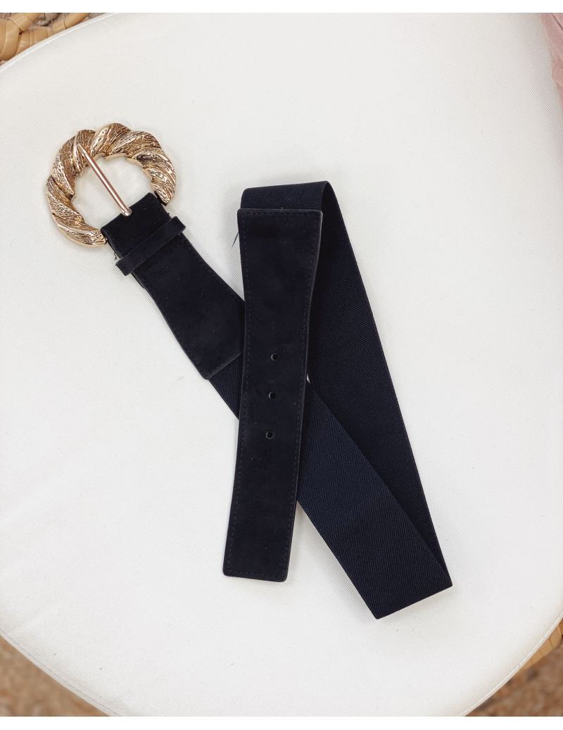 Large élastique noir ceinture/Or Métal Carrés Boucle/fashion/41 