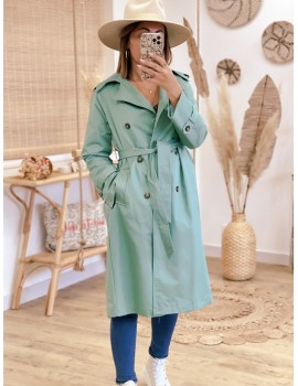 Green trench coat with pleated back - Elyna