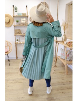 Green trench coat with pleated back - Elyna