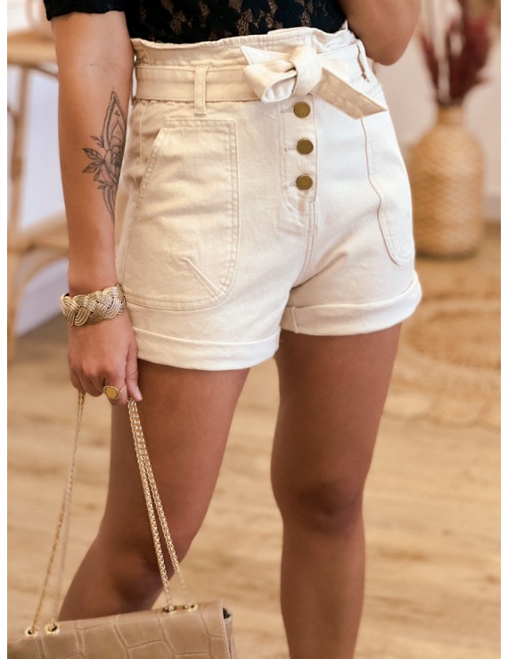 Pantalones cortos de cintura paperbag beige - Holy | MONLOOK