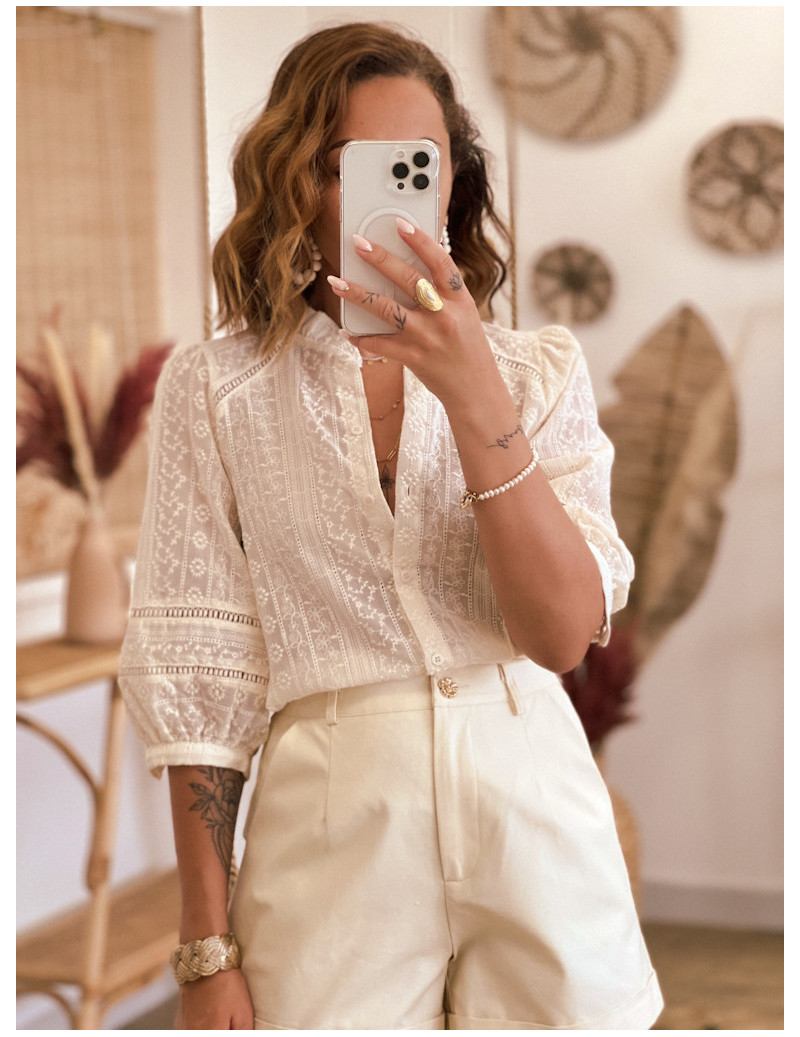 Beige embroidered blouse - Blair