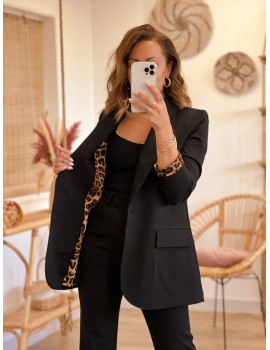 Veste blazer noire doublure léopard - Chicago