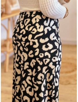 Jupe longue imprimé léopard noir - Sax