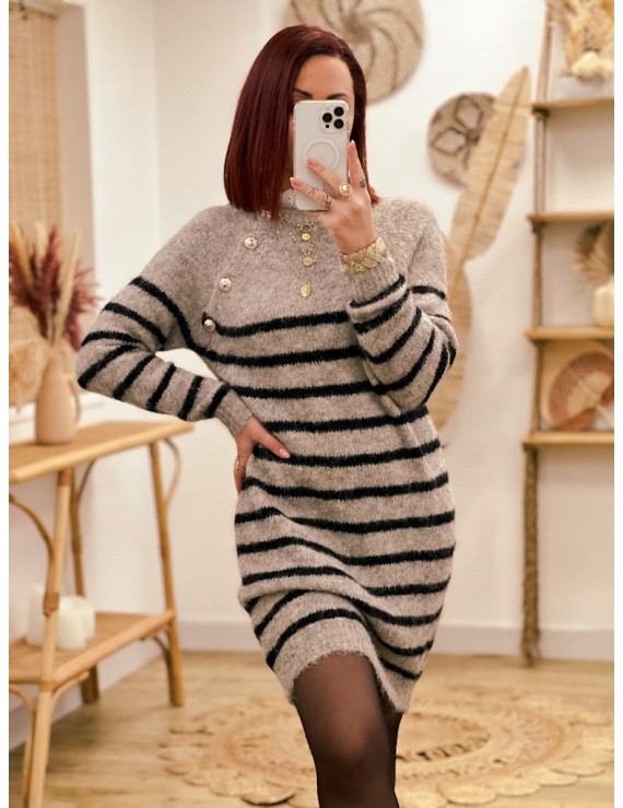 Taupe sailor sweater dress - Kyla