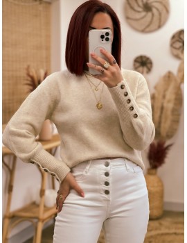 Sweater beige buttons sleeves - Lyle