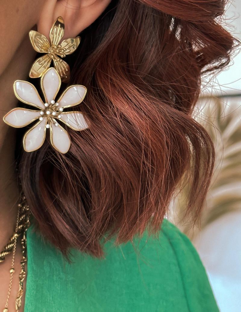 Boucles d'oreilles femme pendantes flowers for zoe métal doré et cuir -  boucles-d-oreilles-fantaisie 