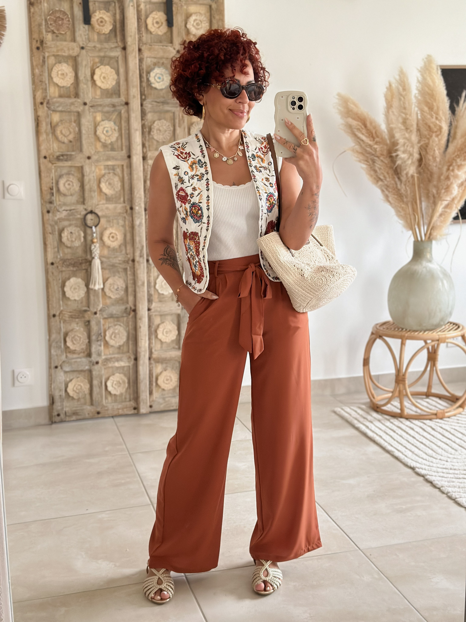 Pantalon fluide orders camel femme