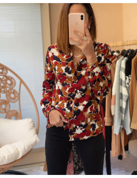 Chemise à fleurs bordeaux/camel